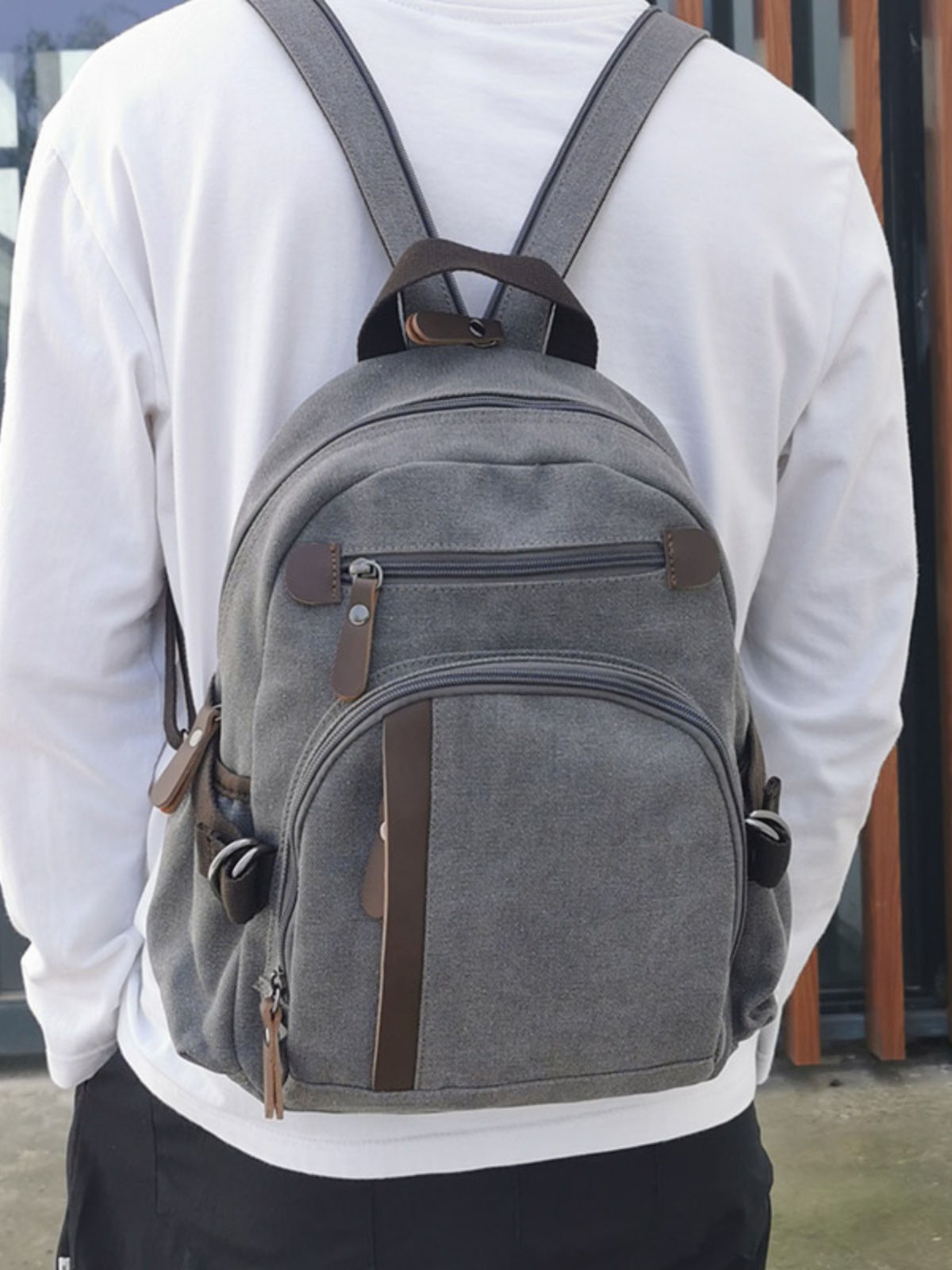 Canvas Backpack Casual - Mały płócienny plecak męski, sportowa, wielofunkcyjna